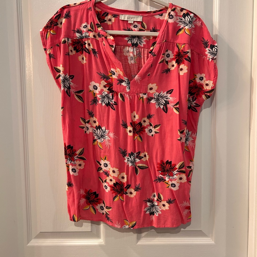 LOFT Vibrant Floral Blouse in Pink and Black